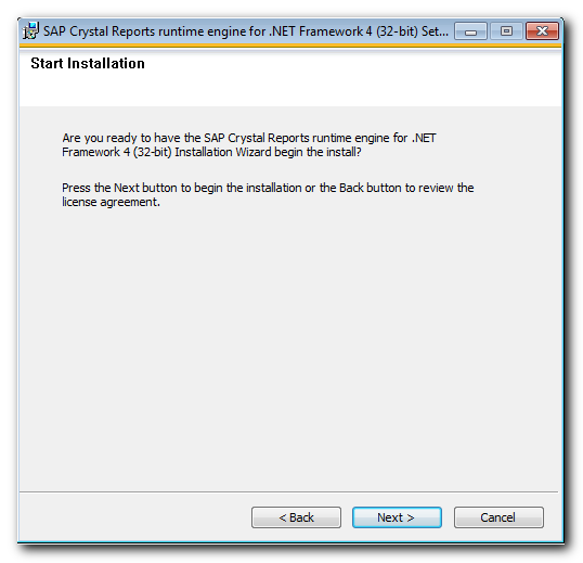 Inicio de la instalación de SAP Crystal Reports