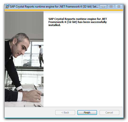 Botón Finish al terminar la instalación de SAP Crystal Reports