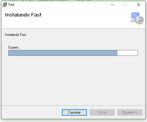 Barra de progreso durante la instalación de Fast