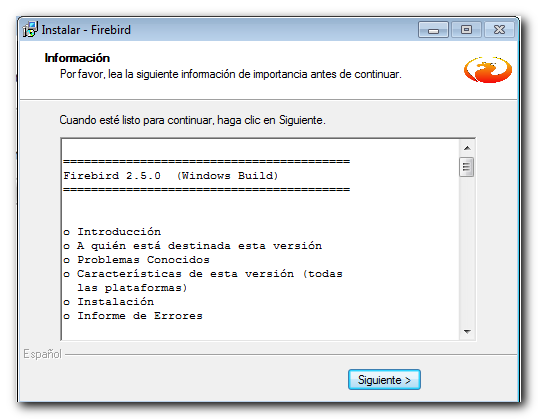 Finalizar la instalación de Firebird