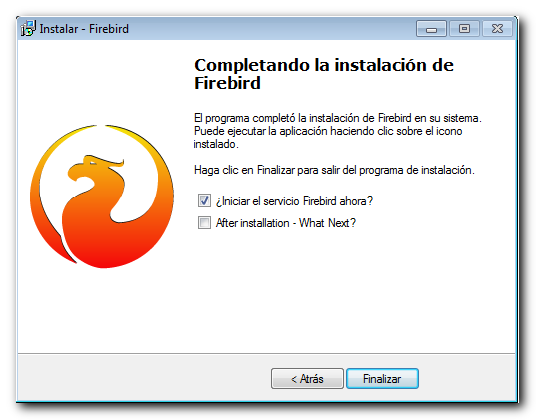 Aviso posterior a la instalación de Firebird